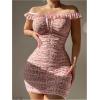imageSweatyRocks Womens 2 Piece Babydoll Lingerie Set Floral Semi Sheer Mesh Rushed Sleepwear with ThongPink