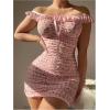 imageSweatyRocks Womens 2 Piece Babydoll Lingerie Set Floral Semi Sheer Mesh Rushed Sleepwear with ThongPink