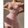 imageSweatyRocks Womens 2 Piece Babydoll Lingerie Set Floral Semi Sheer Mesh Rushed Sleepwear with ThongPink