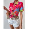 imageSweatyRocks Womens Boho Sheer Floral Print Short Sleeve Button Down Blouse Shirt TopsHot Pink