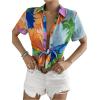 imageSweatyRocks Womens Boho Sheer Floral Print Short Sleeve Button Down Blouse Shirt TopsMulticolor