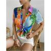 imageSweatyRocks Womens Boho Sheer Floral Print Short Sleeve Button Down Blouse Shirt TopsMulticolor