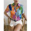 imageSweatyRocks Womens Boho Sheer Floral Print Short Sleeve Button Down Blouse Shirt TopsMulticolor