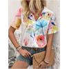 imageSweatyRocks Womens Boho Sheer Floral Print Short Sleeve Button Down Blouse Shirt TopsWhite Blue