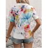 imageSweatyRocks Womens Boho Sheer Floral Print Short Sleeve Button Down Blouse Shirt TopsWhite Blue