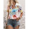 imageSweatyRocks Womens Boho Sheer Floral Print Short Sleeve Button Down Blouse Shirt TopsWhite Blue