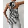 imageSweatyRocks Womens Criss Cross Tie Back Halter Tank Top Sleeveless Stripe Print Split Blouse ShirtBlack and White
