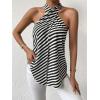 imageSweatyRocks Womens Criss Cross Tie Back Halter Tank Top Sleeveless Stripe Print Split Blouse ShirtBlack and White