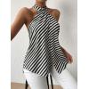 imageSweatyRocks Womens Criss Cross Tie Back Halter Tank Top Sleeveless Stripe Print Split Blouse ShirtBlack and White