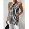 imageSweatyRocks Womens Criss Cross Tie Back Halter Tank Top Sleeveless Stripe Print Split Blouse ShirtBlack and White