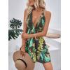 imageSweatyRocks Womens Deep V Neck Halter Sleeveless Mini Dress Backless Boho Floral Print Ruffle Hem Flare DressesBlack