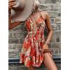 imageSweatyRocks Womens Deep V Neck Halter Sleeveless Mini Dress Backless Boho Floral Print Ruffle Hem Flare DressesBurnt Orange