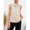 imageSweatyRocks Womens Elegant Sleeveless Stand Collar Tie Neck Blouse Tank TopApricot