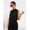 imageSweatyRocks Womens Elegant Sleeveless Stand Collar Tie Neck Blouse Tank TopBlack