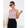 imageSweatyRocks Womens Elegant Sleeveless Stand Collar Tie Neck Blouse Tank TopDusty Pink