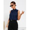 imageSweatyRocks Womens Elegant Sleeveless Stand Collar Tie Neck Blouse Tank TopNavy Blue