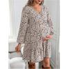 imageSweatyRocks Womens Floral Print Maternity Dresses Baby Shower Lantern Long Sleeve V Neck Pregnancy DressWhite