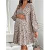 imageSweatyRocks Womens Floral Print Maternity Dresses Baby Shower Lantern Long Sleeve V Neck Pregnancy DressWhite
