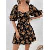 imageSweatyRocks Womens Floral Print Sweetheart Neck Mini Dress Short Puff Sleeve A Line DressesBlack