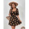 imageSweatyRocks Womens Floral Print Sweetheart Neck Mini Dress Short Puff Sleeve A Line DressesBlack
