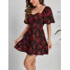 imageSweatyRocks Womens Floral Print Sweetheart Neck Mini Dress Short Puff Sleeve A Line DressesRed and Black