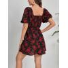 imageSweatyRocks Womens Floral Print Sweetheart Neck Mini Dress Short Puff Sleeve A Line DressesRed and Black
