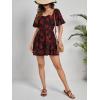 imageSweatyRocks Womens Floral Print Sweetheart Neck Mini Dress Short Puff Sleeve A Line DressesRed and Black