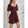 imageSweatyRocks Womens Floral Print Sweetheart Neck Mini Dress Short Puff Sleeve A Line DressesRed and Black