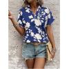 imageSweatyRocks Womens Floral Print V Neck Shirts Short Sleeve Casual Blouse TopsBlue