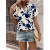 imageSweatyRocks Womens Floral Print V Neck Shirts Short Sleeve Casual Blouse TopsBlue and White