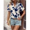 imageSweatyRocks Womens Floral Print V Neck Shirts Short Sleeve Casual Blouse TopsBlue and White