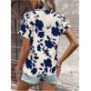 imageSweatyRocks Womens Floral Print V Neck Shirts Short Sleeve Casual Blouse TopsBlue and White
