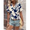 imageSweatyRocks Womens Floral Print V Neck Shirts Short Sleeve Casual Blouse TopsBlue and White