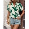 imageSweatyRocks Womens Floral Print V Neck Shirts Short Sleeve Casual Blouse TopsGreen