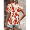 imageSweatyRocks Womens Floral Print V Neck Shirts Short Sleeve Casual Blouse TopsRed and White