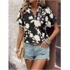 imageSweatyRocks Womens Floral Print V Neck Shirts Short Sleeve Casual Blouse TopsWhite and Black