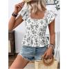 imageSweatyRocks Womens Floral Printed Lace Blouses Tie Back Ruffle Sleeve Square Neck Peplum TopsBlack and White