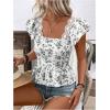 imageSweatyRocks Womens Floral Printed Lace Blouses Tie Back Ruffle Sleeve Square Neck Peplum TopsBlack and White
