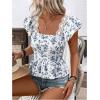 imageSweatyRocks Womens Floral Printed Lace Blouses Tie Back Ruffle Sleeve Square Neck Peplum TopsBlue and White