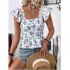 imageSweatyRocks Womens Floral Printed Lace Blouses Tie Back Ruffle Sleeve Square Neck Peplum TopsBlue and White