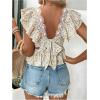 imageSweatyRocks Womens Floral Printed Lace Blouses Tie Back Ruffle Sleeve Square Neck Peplum TopsMulticolor