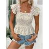 imageSweatyRocks Womens Floral Printed Lace Blouses Tie Back Ruffle Sleeve Square Neck Peplum TopsMulticolor