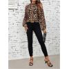 imageSweatyRocks Womens Long Sleeve Mock Neck Cold Shoulder Leopard Print Sheer Blouses TopsBrown