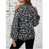 imageSweatyRocks Womens Long Sleeve Mock Neck Cold Shoulder Leopard Print Sheer Blouses TopsGrey