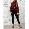 imageSweatyRocks Womens Long Sleeve Mock Neck Cold Shoulder Leopard Print Sheer Blouses TopsRed
