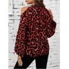 imageSweatyRocks Womens Long Sleeve Mock Neck Cold Shoulder Leopard Print Sheer Blouses TopsRed