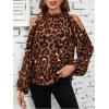 imageSweatyRocks Womens Long Sleeve Mock Neck Cold Shoulder Leopard Print Sheer Blouses TopsRust Brown