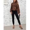 imageSweatyRocks Womens Long Sleeve Mock Neck Cold Shoulder Leopard Print Sheer Blouses TopsRust Brown