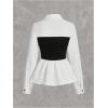 imageSweatyRocks Womens Long Sleeve Ruffle Hem Blouses Button Front Peplum TopsBlack and White