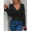 imageSweatyRocks Womens Long Sleeve Shirts Dressy Casual Lace Trim V Neck Tops for WorkBlack